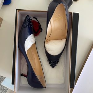 Christian Louboutin navy blue kitten heels